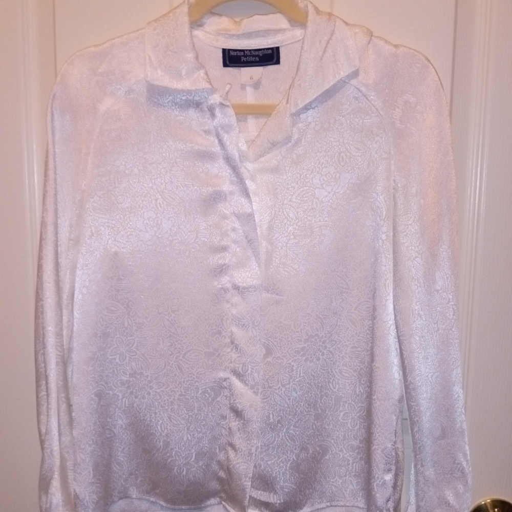 Norton McNaughton Petites Dress Long Sleeve Button Sheen Blouse Size 6